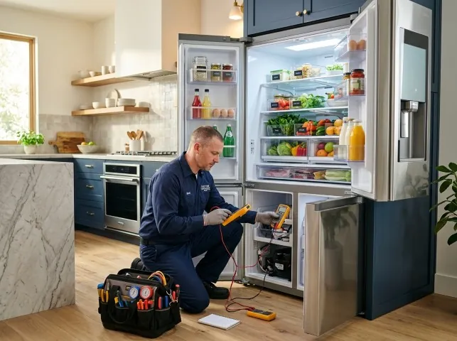 Appliance Repair Hero refrigerator technician testing a fridge on a Ardsley, NY service call